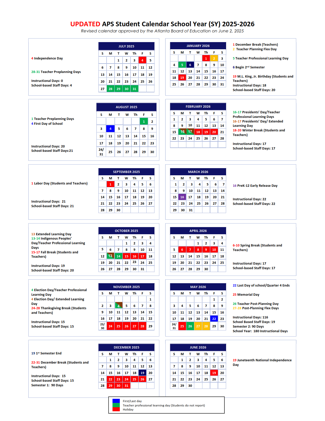 Atlanta Public Schools 2025-2026 Calendar