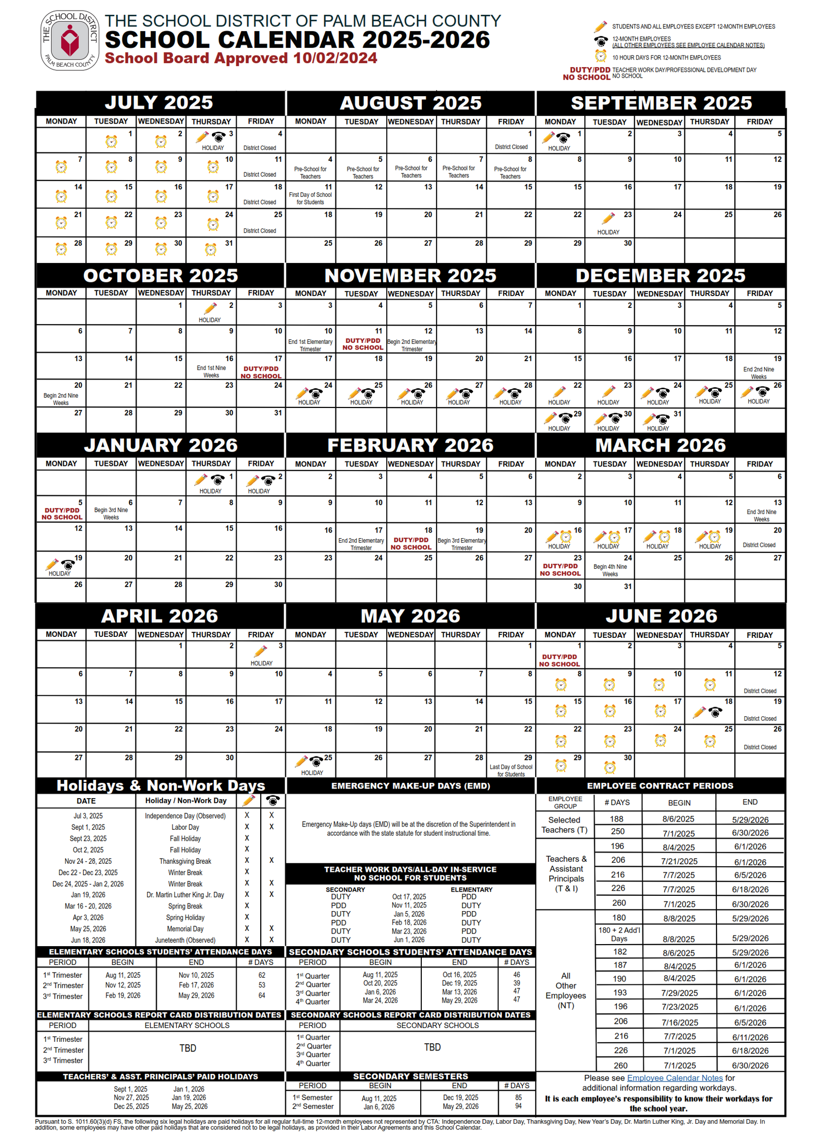 Palm Beach Schools Calendar 2025-2026