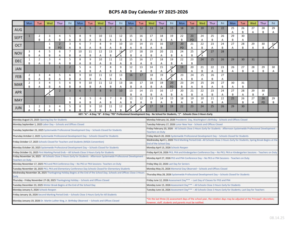 Baltimore County Public Schools 2025-2026 Calendar