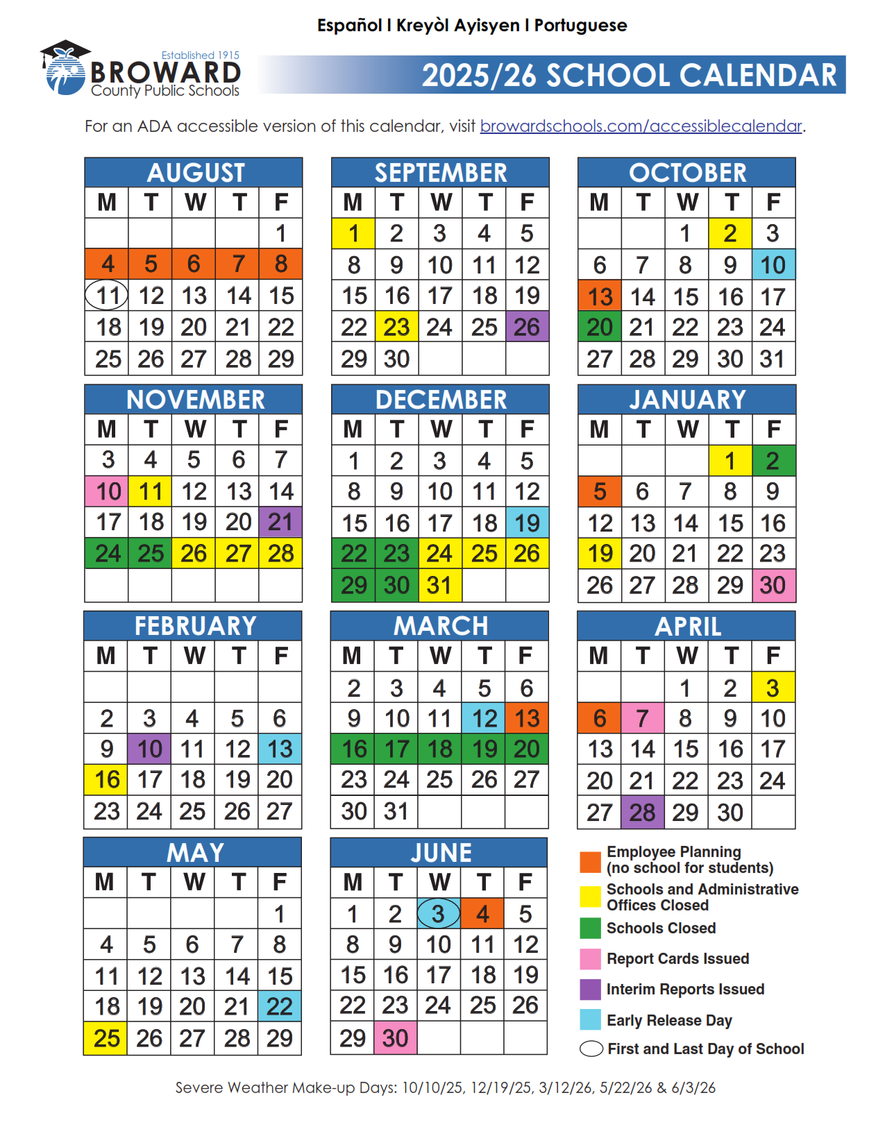 Broward county 2025-2026 school calendar pdf
