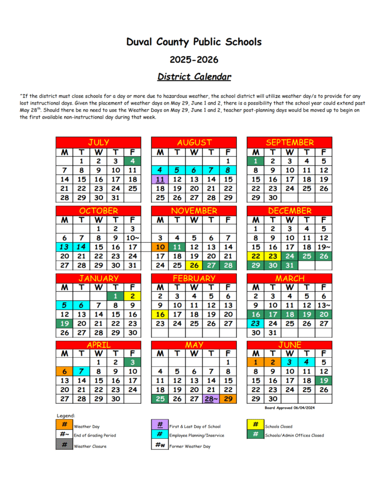 Duval county 2025-2026 school calendar pdf