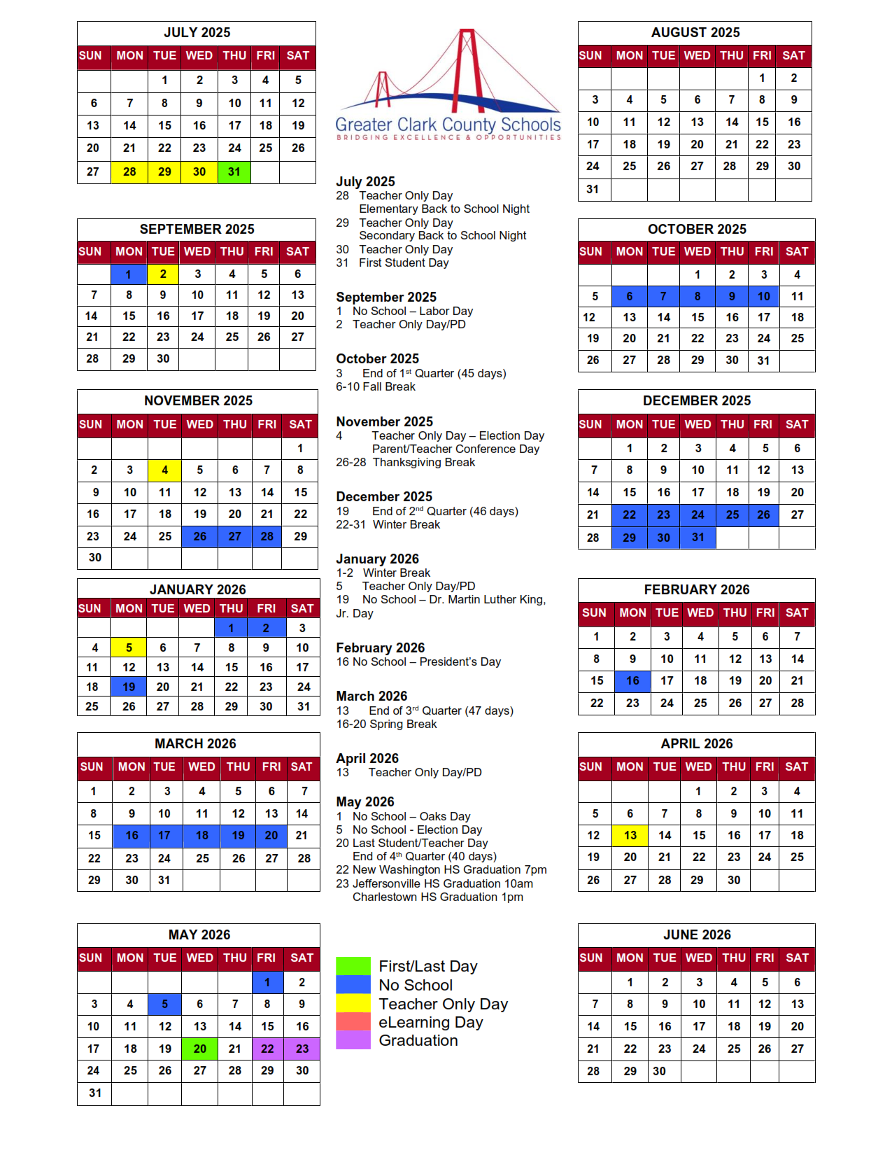 Clark County Schools Calendar 2025-2026 PDF