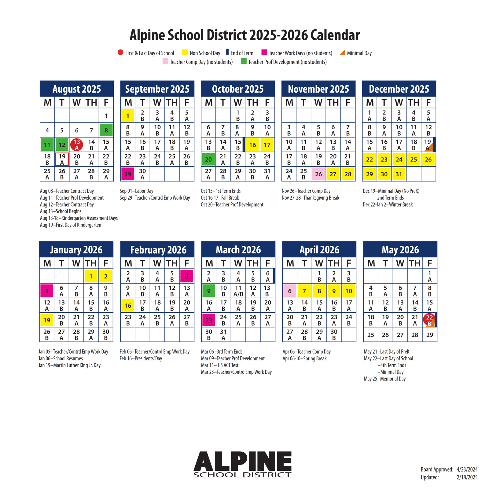 Alpine School District (UT) Calendar 2025-2026 PDF