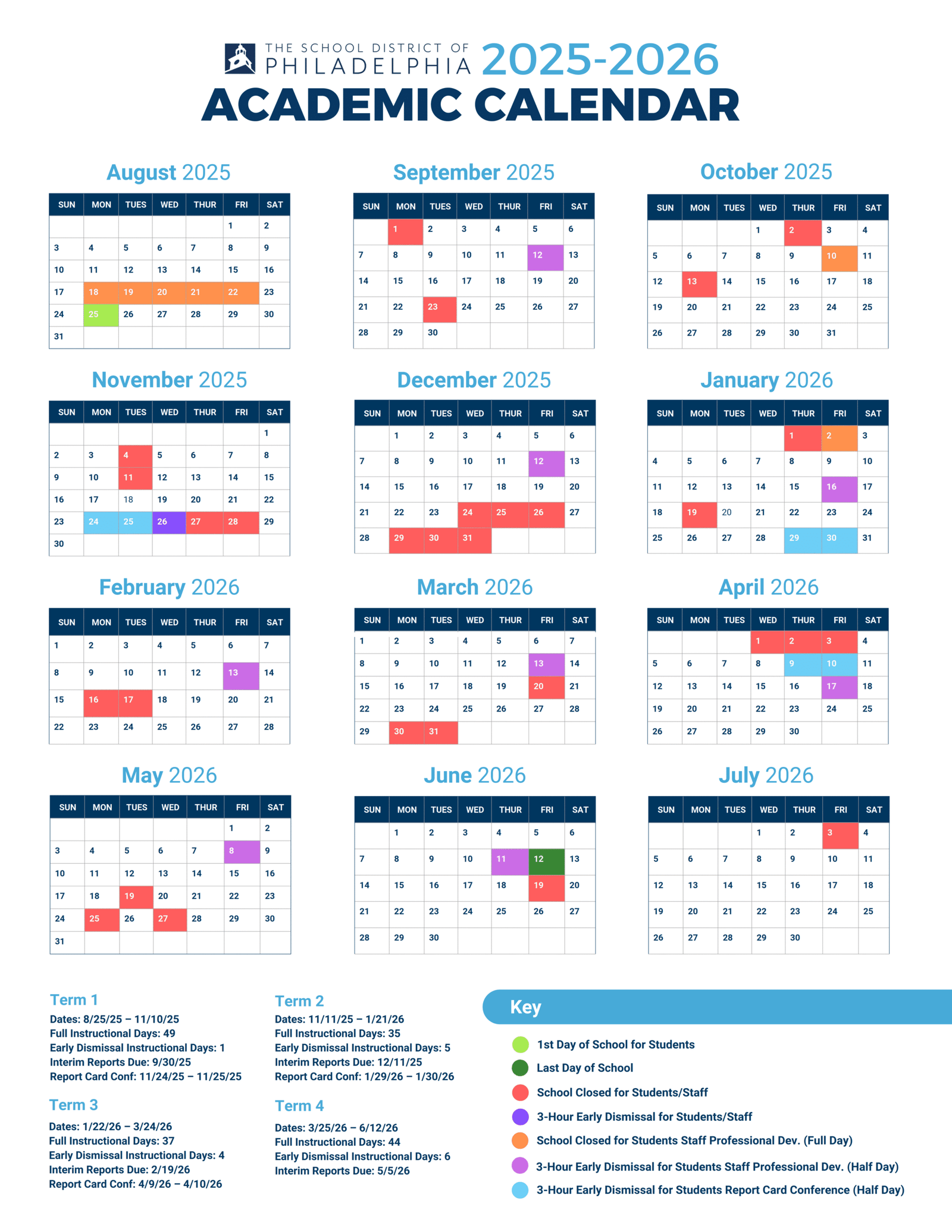 School District of Philadelphia Calendar 2025-2026 PDF