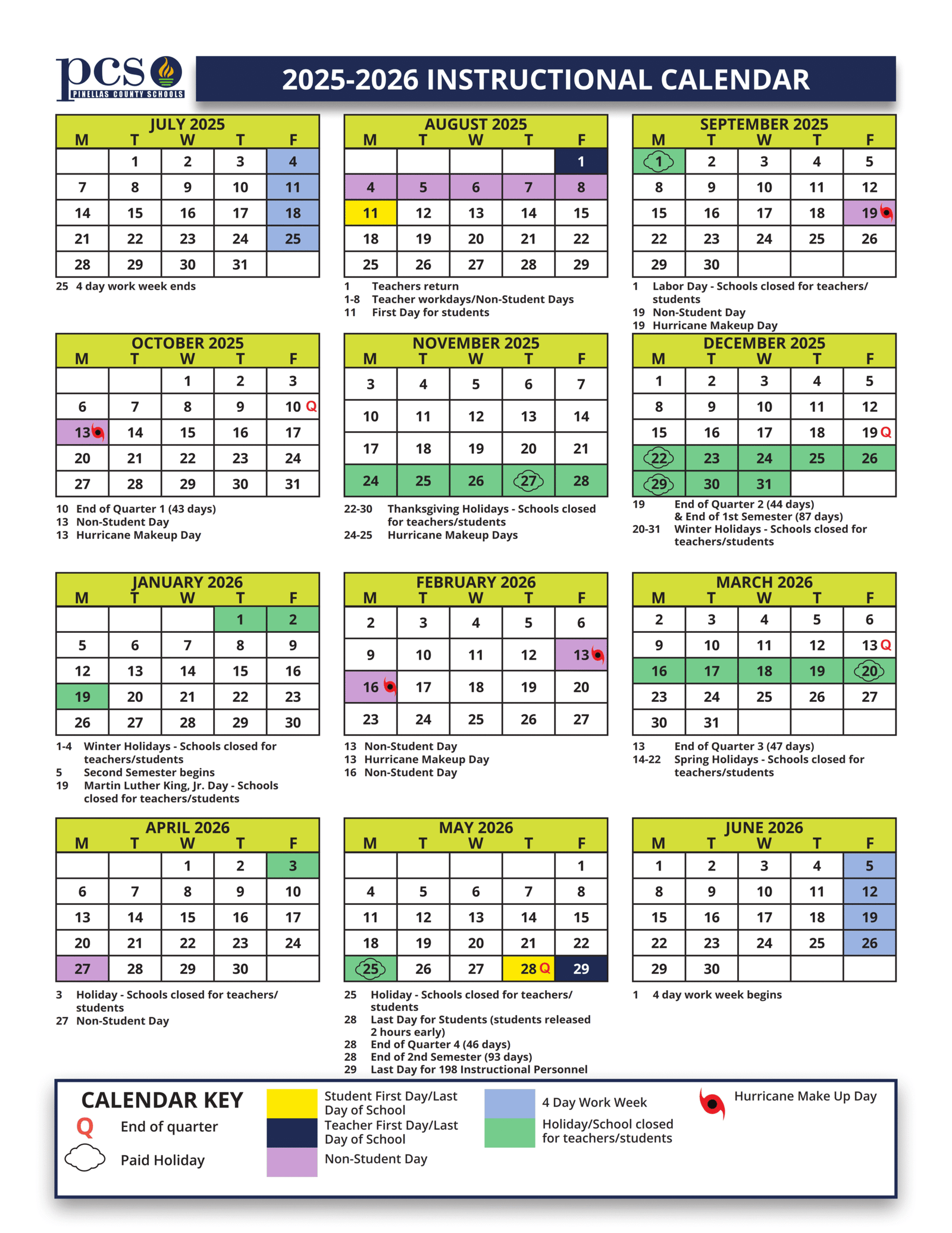 Pinellas County Schools Calendar 2025-2026 PDF