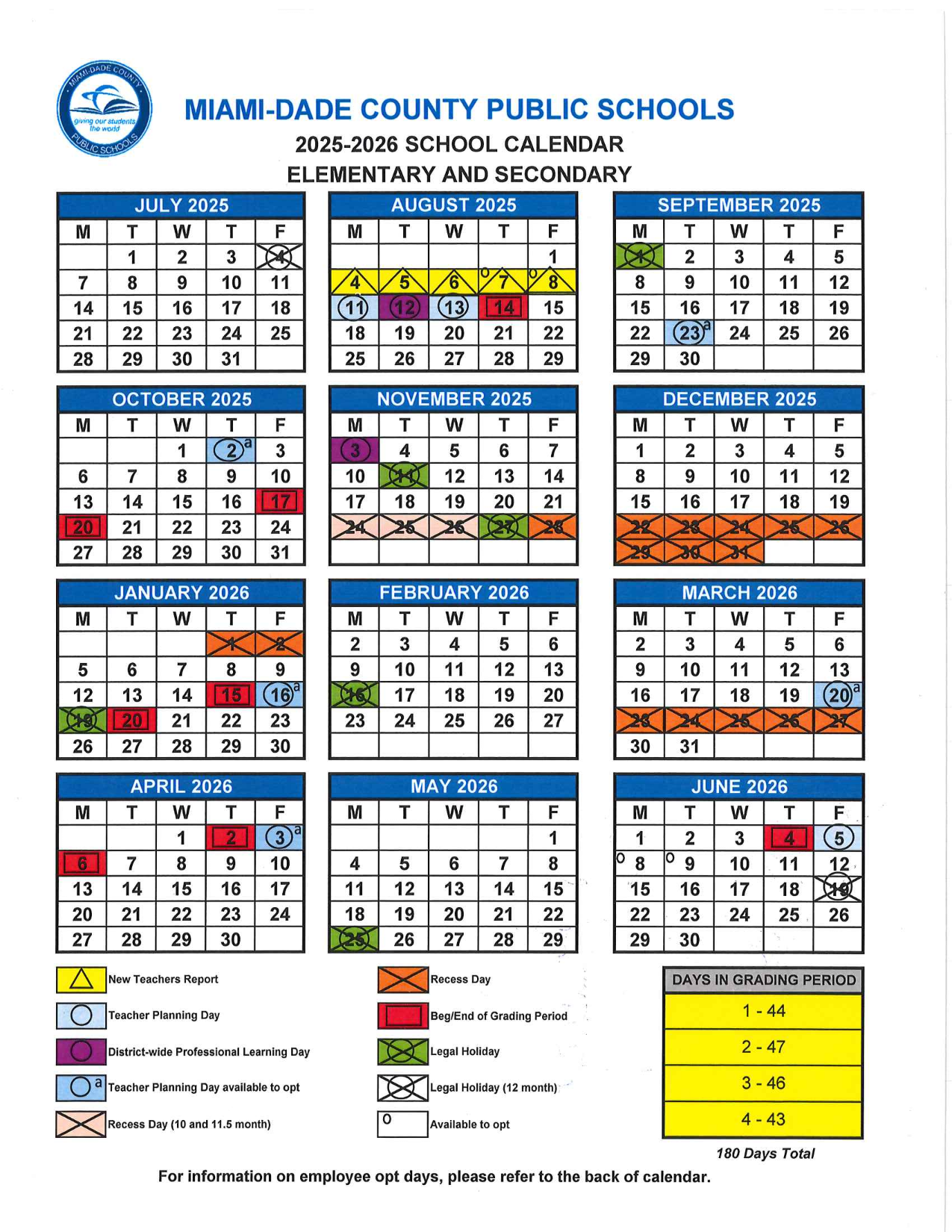 Miami Dade Public Schools 2025-2026 Calendar