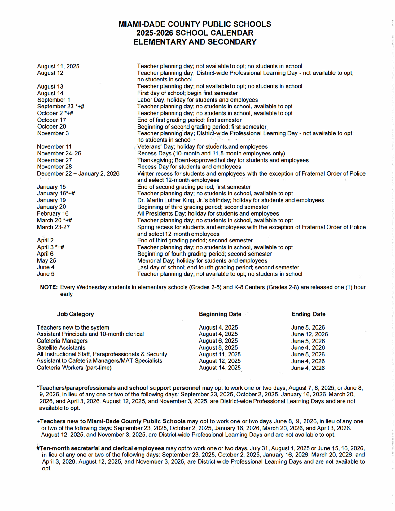 Miami Dade Public Schools 2025-2026 Calendar