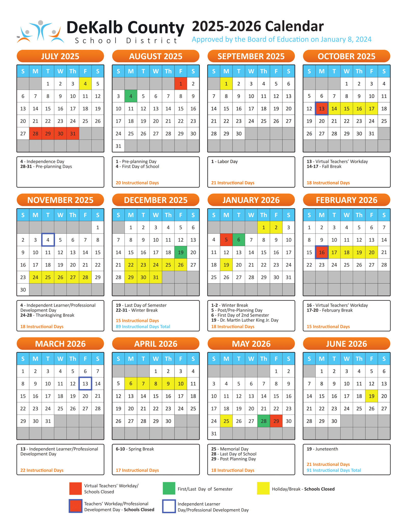 DeKalb County School District Calendar 2025-2026 PDF