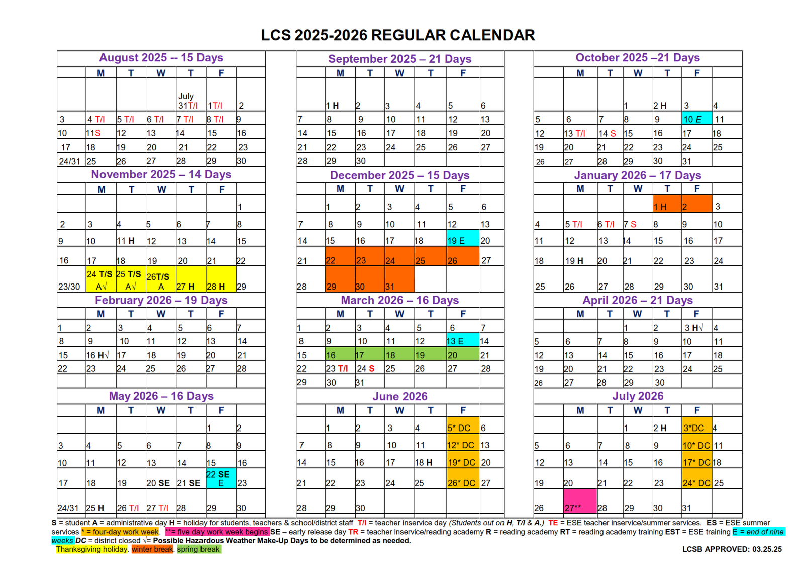 Leon County Public Schools 2025-2026 Calendar pdf